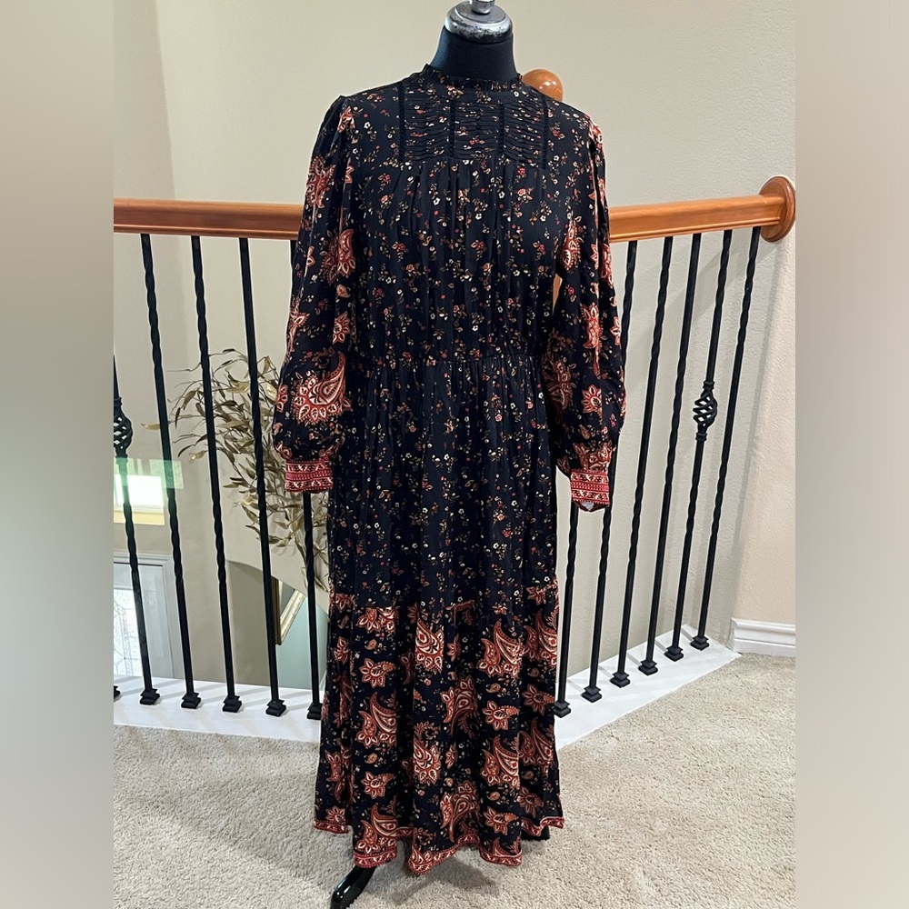 SFERRA BOHEMIAN STYLE MIXED FLORAL PAISLEY MAXI DRESS WOMEN SIZE L
